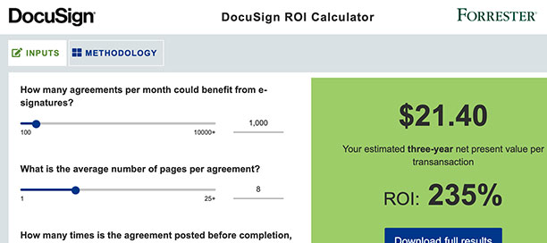 Screenshot of the ROI calculator tool
