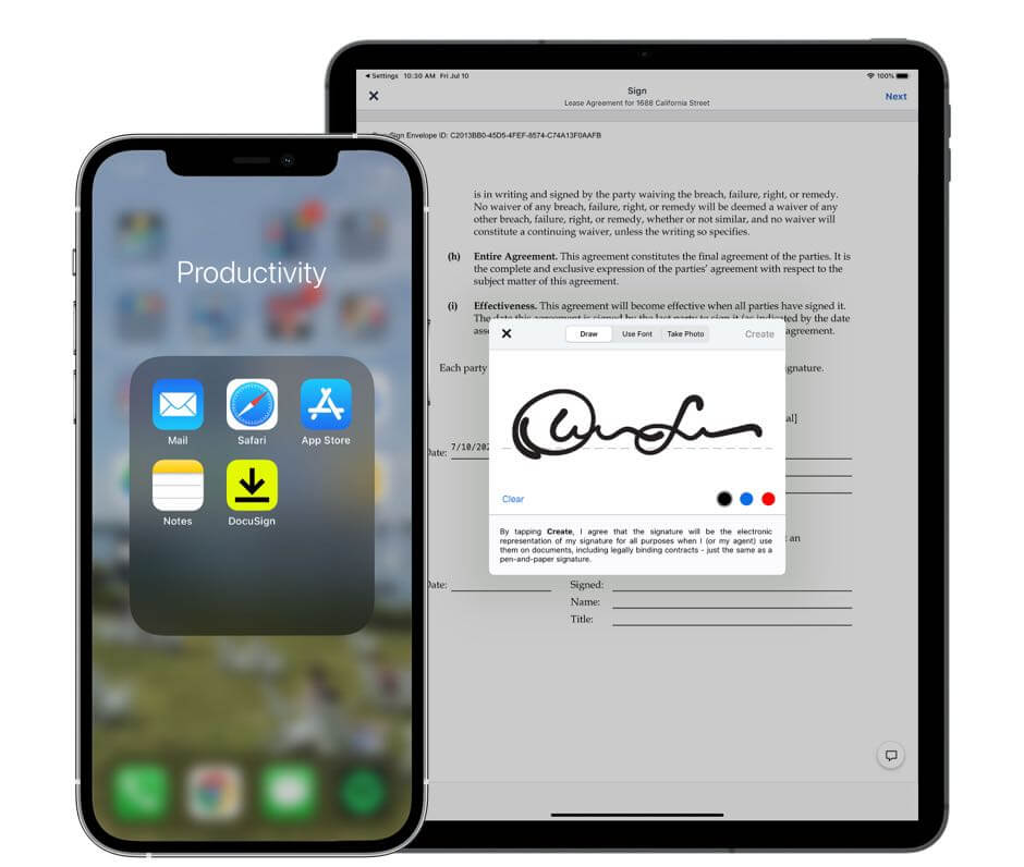 DocuSign app on both mobile and tablet