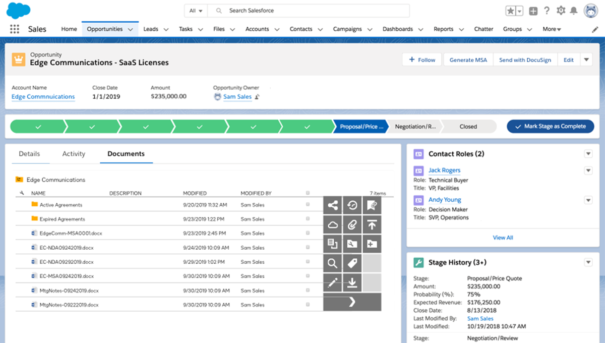 Screenshot of Salesforce integration in the system