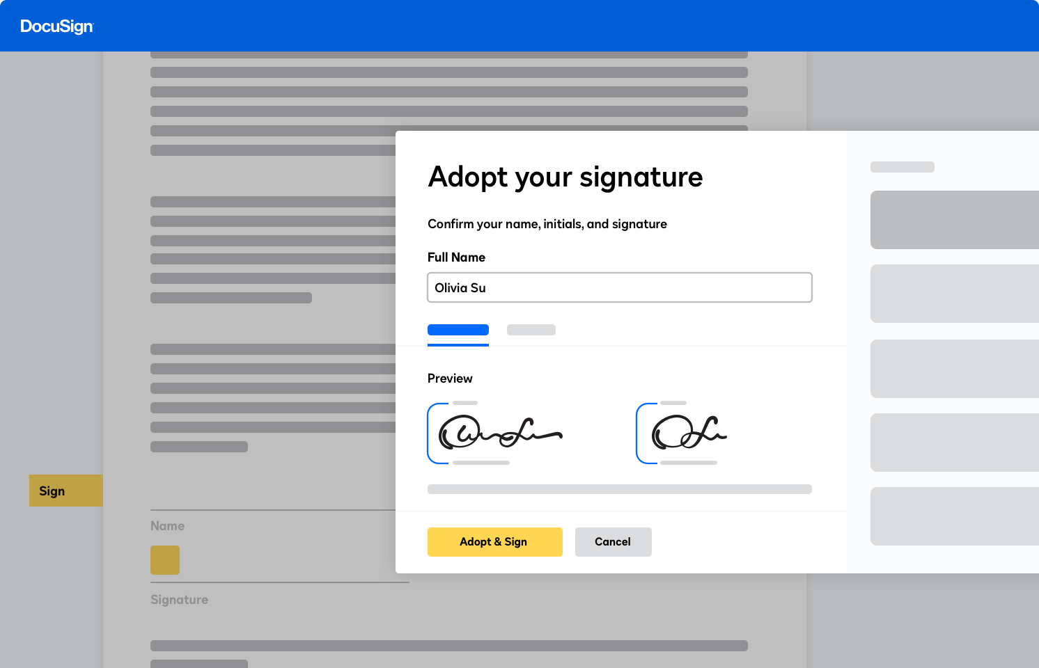 User interface for signing document electronically