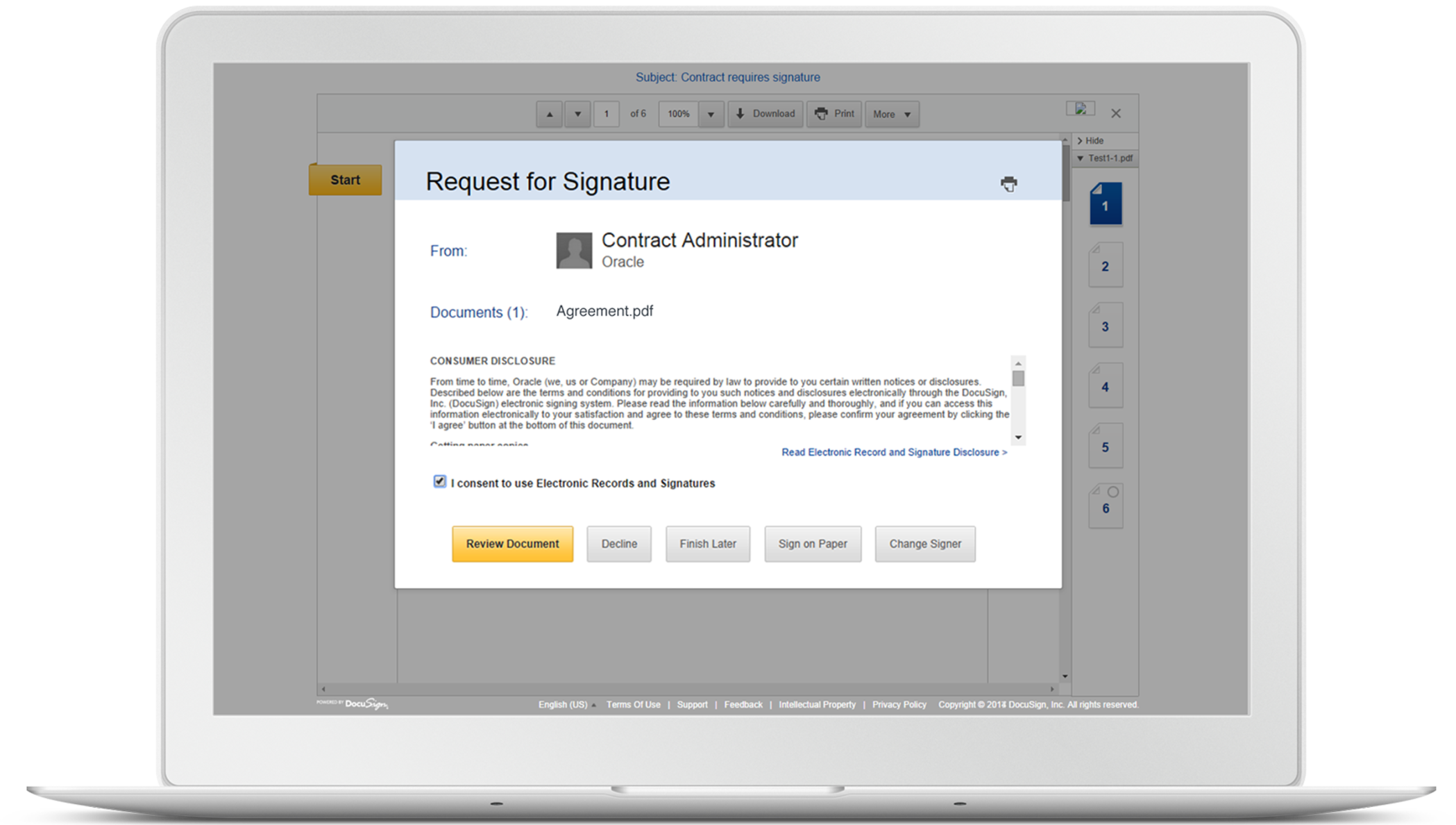 Oracle cloud solutions and electronic signatures